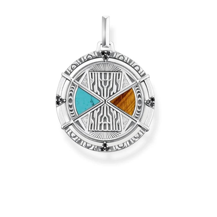 Tiger Eye and Turquoise Lucky Charm Pendant on chain, featuring natural stone beads and detailed metalwork, by TMJ.