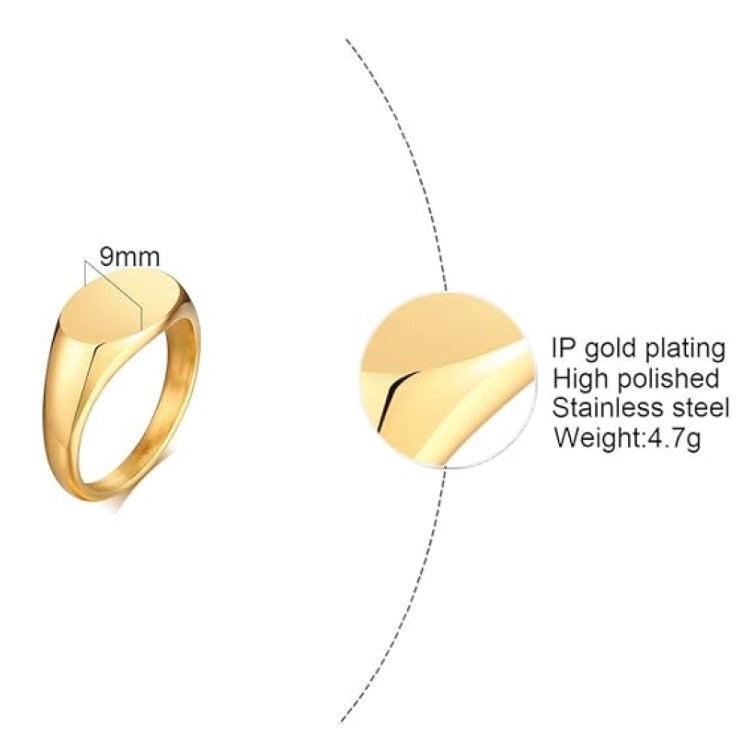 Silver stainless steel classic oval signet pinky ring by TMJ, featuring a sleek, polished design perfect for everyday wear.