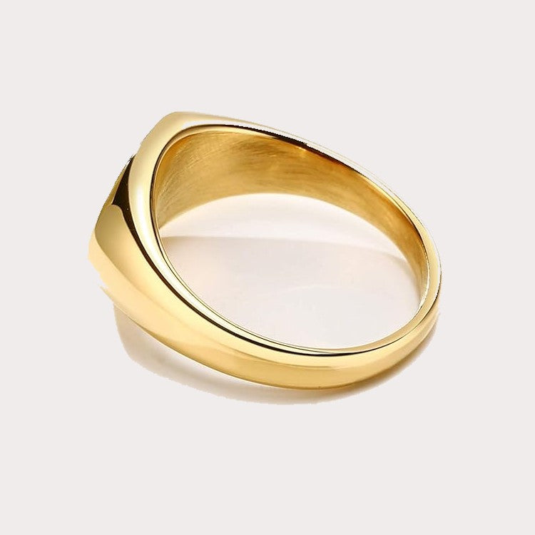Stainless steel TMJ classic oval signet pinky ring, silver-tone with smooth polished finish, displayed on a white background.