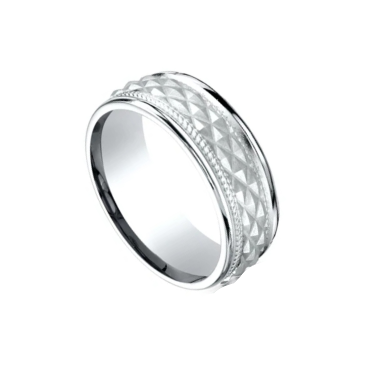 Stainless steel men's silver diamond cut patterned ring by TMJ, showcasing a sleek, textured design perfect for everyday wear.