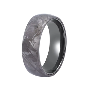 Genuine Gibeon meteorite and zirconium ring by TMJ, showcasing a unique meteorite inlaid design with a sleek zirconium band.