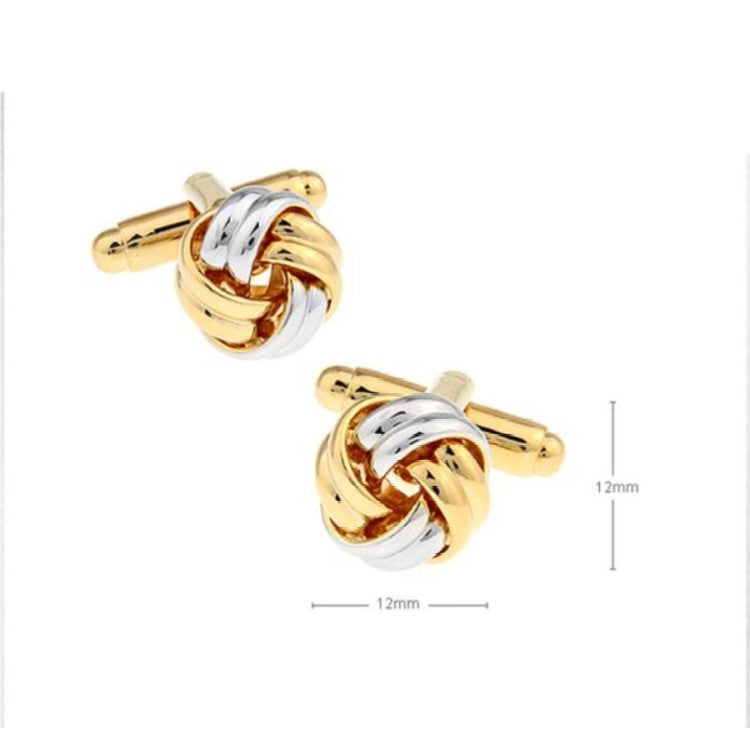 T.M.J gold and silver plain metal twist knot cufflinks for men measuring 12mm