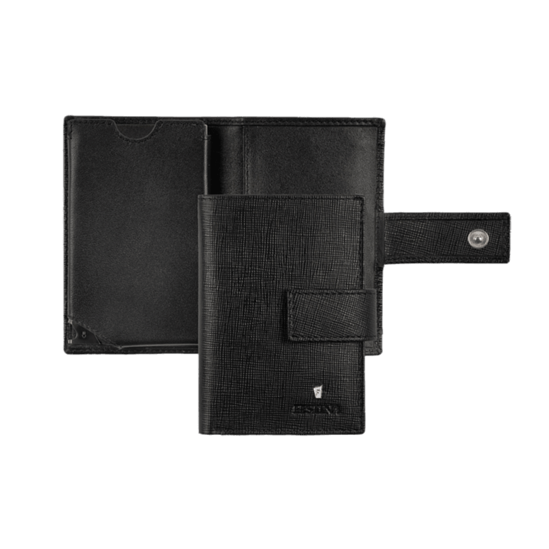 Black leather Festina Chronobike rigid card holder by Cudworth, compact wallet with multiple card slots and sleek design.