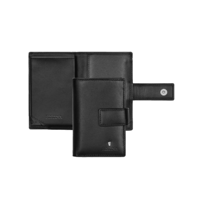 Black leather Festina classic rigid card holder by Cudworth, slim and durable wallet with multiple card slots.