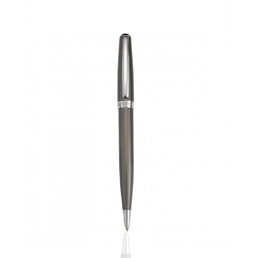 Cudworth taupe and silver ballpoint pen with sleek design, featuring a smooth metallic finish and comfortable grip.