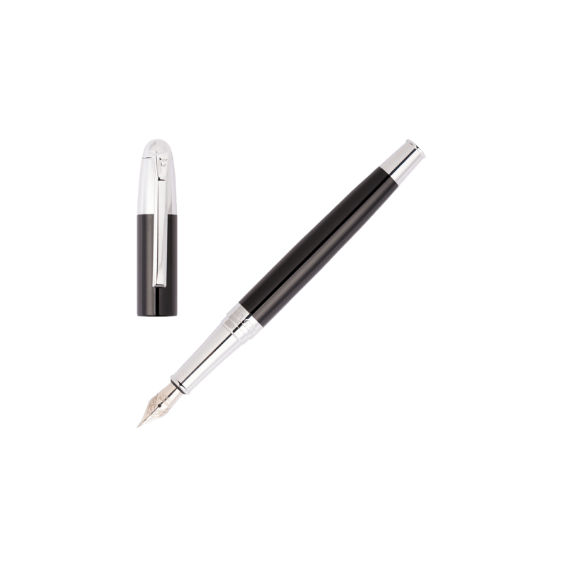 Cudworth Festina black fountain pen with silver accents, showcasing its sleek design and smooth ink nib.