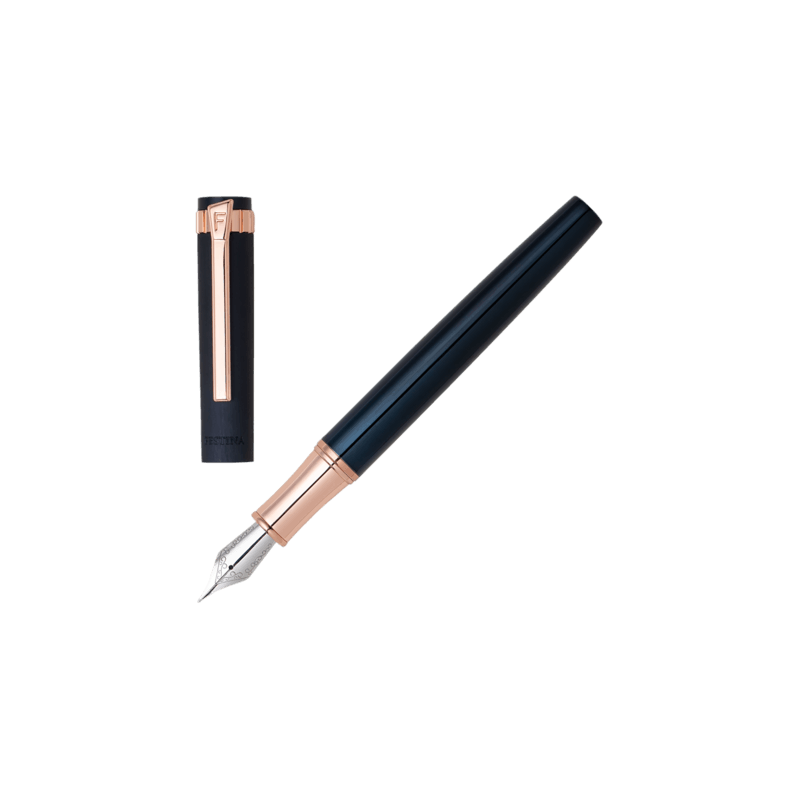 Festina blue and rose gold Prestige fountain pen by Cudworth, featuring a sleek design and elegant metal finish.