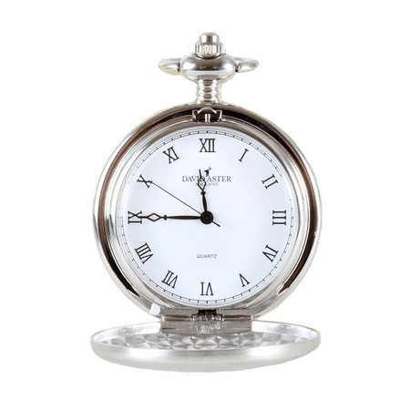 Silver brushed quartz full hunter pocket watch by Davis Aster with classic design and intricate detailing.