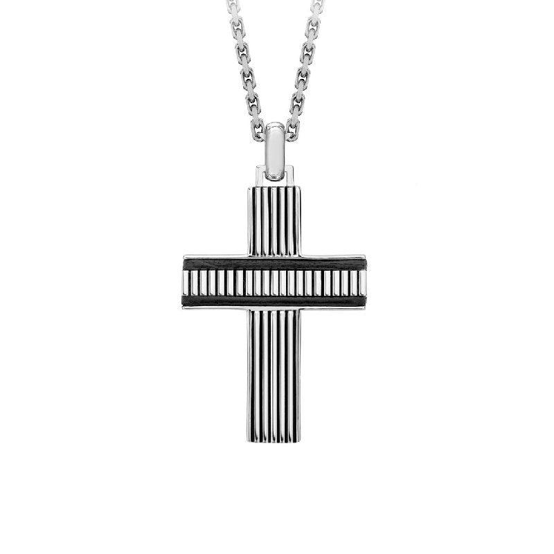 Sterling silver and leather necklace featuring cross pendants from Hoxton's Fenwick Hoxton London collection.