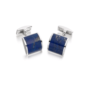 Hoxton London men's sterling silver cufflinks with square lapis lazuli stones, elegant and stylish accessory for formal wear.