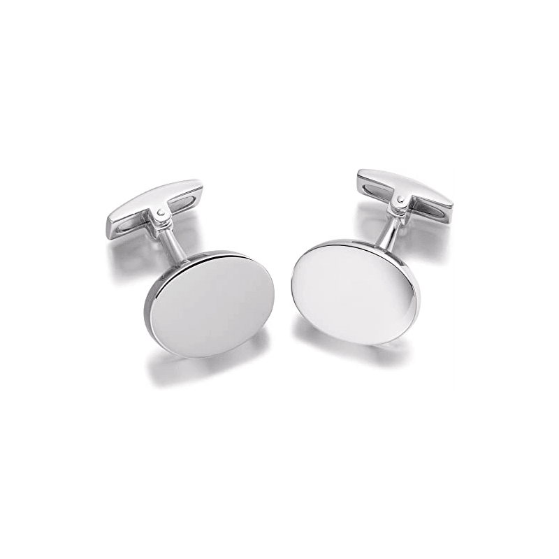 Hoxton London sterling silver oval engravable cufflinks with polished finish, designed for formal wear and personalized engraving.