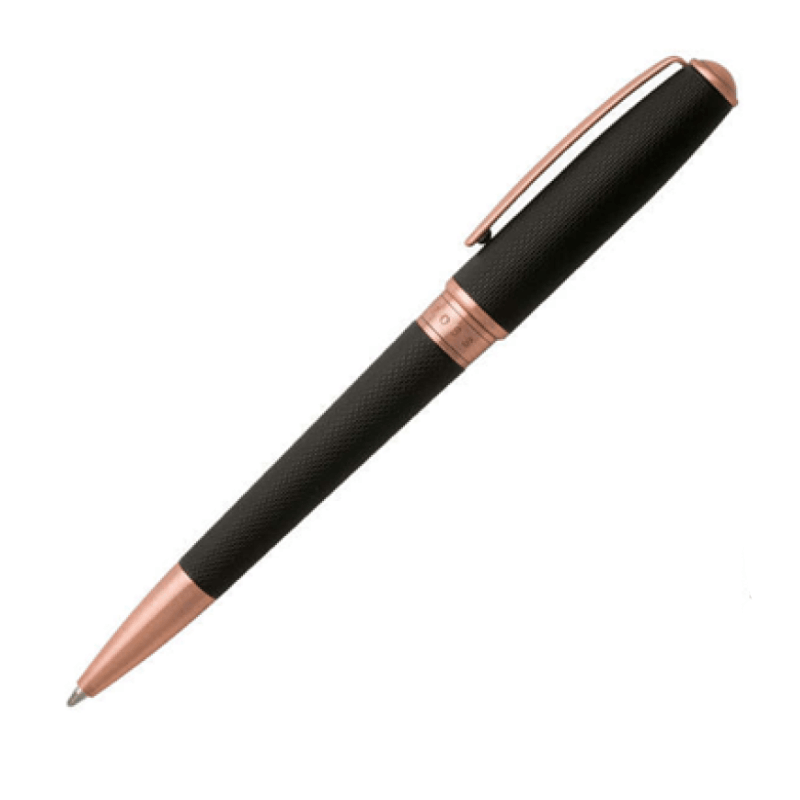HUGO BOSS Essential rose gold ballpoint pen with sleek design and smooth writing surface, featuring the HUGO BOSS branding.