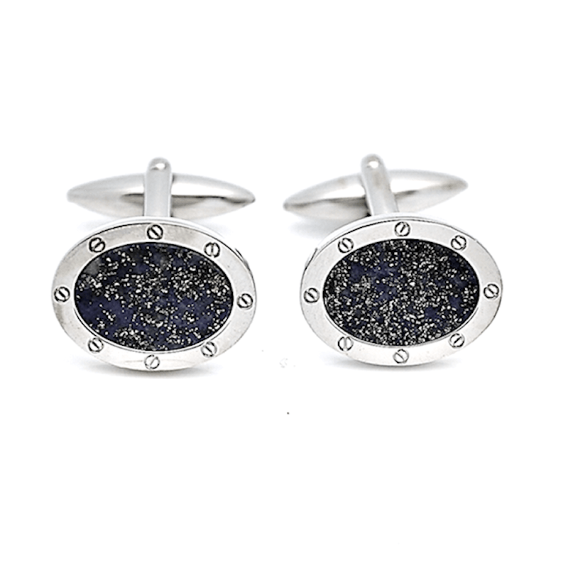 Dalaco lapis lazuli cufflinks for men with polished silver oval setting and stone detail
