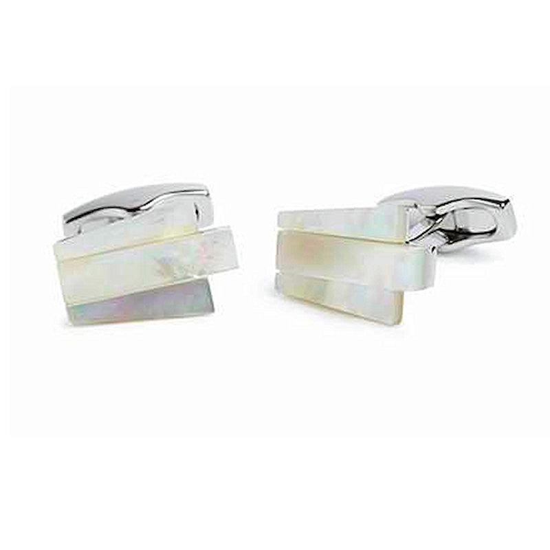 Simon Carter luxury cufflinks featuring rectangular mother of pearl inlay with silver-tone hardware