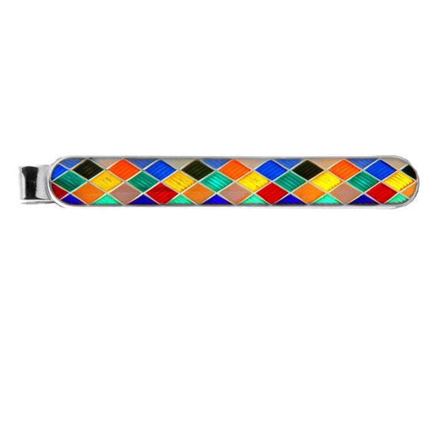 Dalaco sterling silver harlequin tie bar featuring colorful diamond pattern for stylish menswear