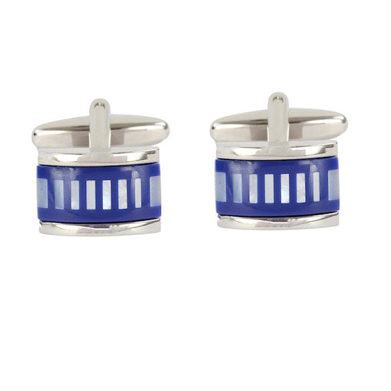 Dalaco blue and silver striped mother of pearl cufflinks with rectangular design
