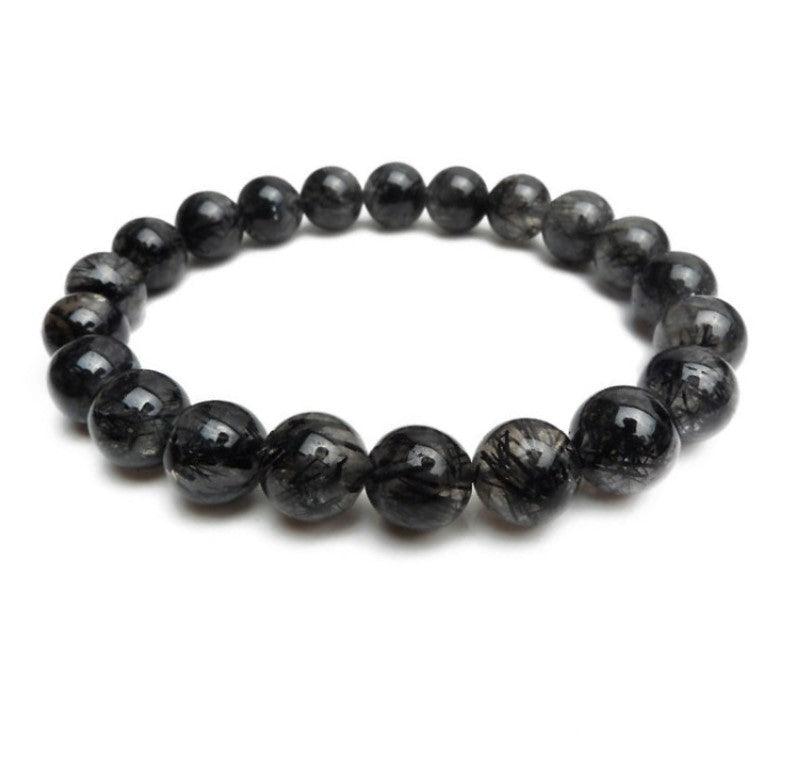 Handmade Melbourne black rutilated quartz bead bracelet, 17cm length, 6mm diameter, crafted by T.M.J.