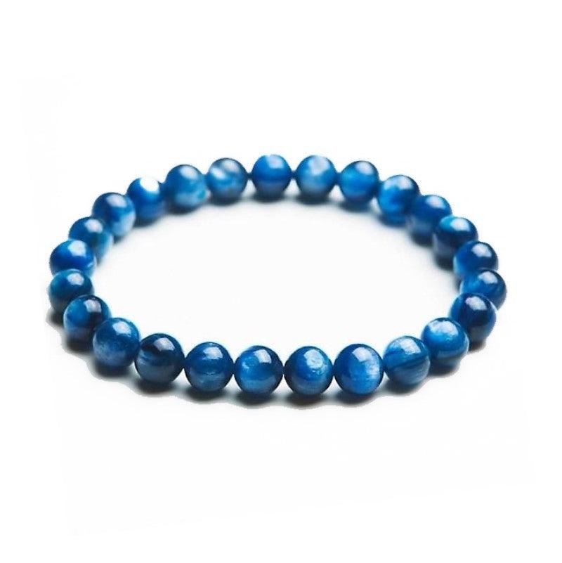 Dark blue Kyanite crystal beaded bracelet by T.M.J, featuring 6mm beads on an elegant 17cm stretch bracelet.