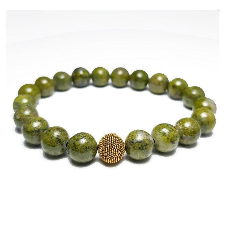 Green Lapis beaded bracelet from T.M.J, 17cm, 6mm round beads, natural stone jewelry with vibrant green color.