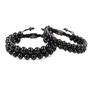 Onyx Double Macramé Beaded Bracelet by T.M.J featuring black onyx beads and intricate macramé design.