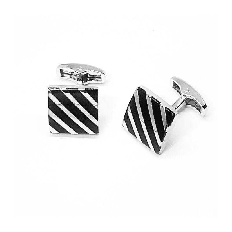 Rhodium-plated enamel cufflinks from T.M.J featuring a striking design, perfect for formal wear and stylish accessorizing.