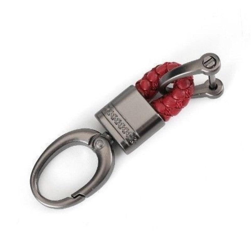 T.M.J woven leather key chain with detachable metal key rings, featuring a stylish and durable design for key organization.