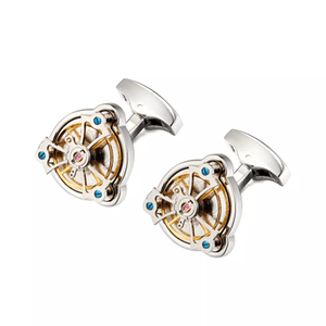 T.M.J mechanical cufflinks featuring steampunk gear and mechanical watch design, perfect for vintage and stylish formal wear.