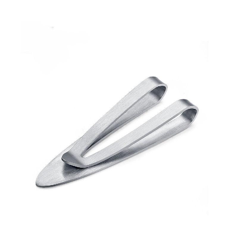 Stainless steel V-shape slim money clip and key ring by T.M.J, showcasing a sleek, compact design for holding cash and keys.
