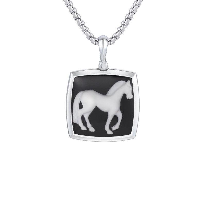 T.M.J Petvs horse pendant necklace featuring a detailed horse design symbolizing strength and freedom.