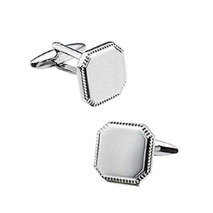 T.M.J engraved square cufflinks for men, plain metal design with a polished finish, classic accessory for formal wear