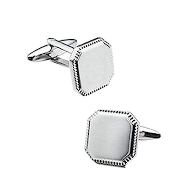 T.M.J engraved square cufflinks for men, plain metal design with a polished finish, classic accessory for formal wear