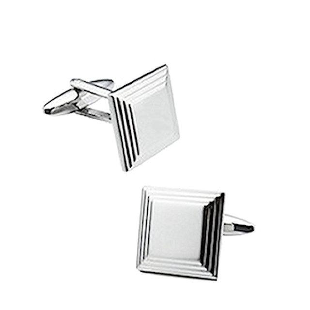 T.M.J plain metal engraved men's cufflinks with a classic style, featuring a sleek, polished metal design for formal occasions.