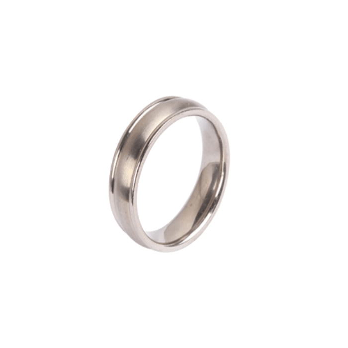 Titanium Polish Finish Ring with Flat Edge, 6mm width, by T.M.J, showcasing a sleek, smooth polished surface and modern flat-edged design.