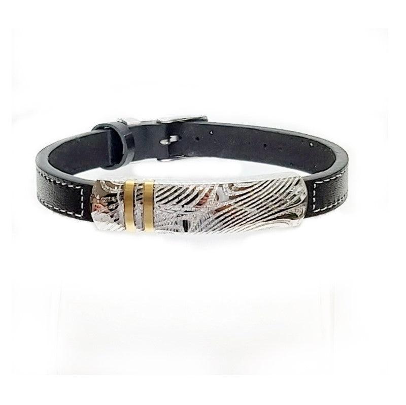 Theodore  Damascus Steel and Leather Bracelet - Theodore Designs