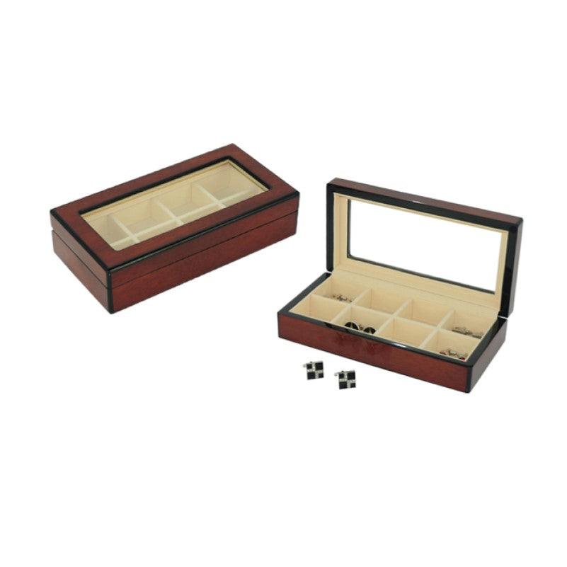 Gloss Cherry Mini Wooden Cufflinks Box for 8 Pairs StorageThis Handmade Classic High Gloss Cherry Mini  Wooden Cufflinks Box for 8 Pairs Storage Box features exquisite craftsmanship coupled with reliable storage security. TCufflinks CasesT.M.JTheodore Men's JewelryGloss Cherry Mini Wooden Cufflinks Box