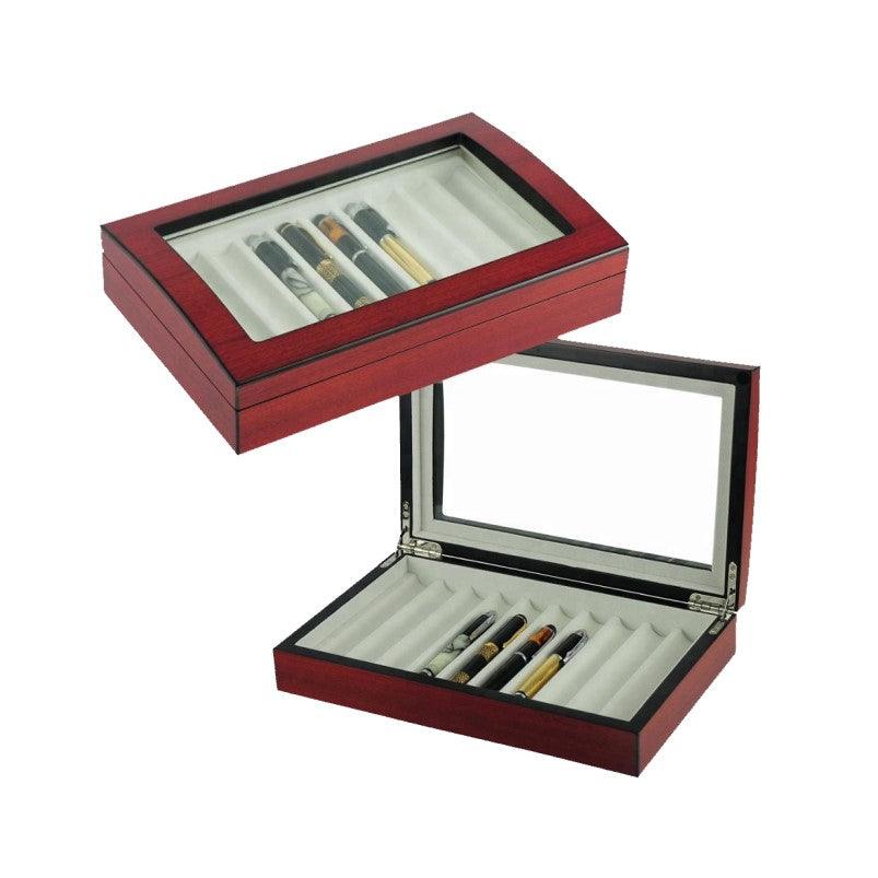 Handmade Cherry Wooden 10 Pen Box Packaging Box for StorageShowcase your extensive collection of fine pens with this Cherry 10 Slot pen box. This wooden pen box comes in deep cherry colour with golden features and a high-quaPen CasesT.M.JTheodore Men's JewelryCherry Wooden 10 Pen Box
