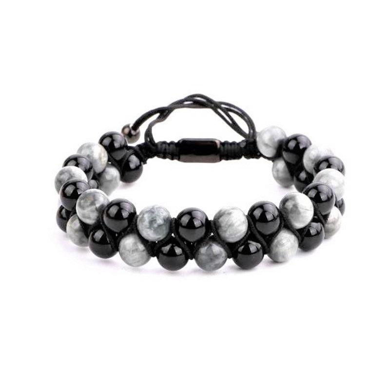 Theodore Hawk eye and Onyx Macramé  Beaded Bracelet - Theodore Designs