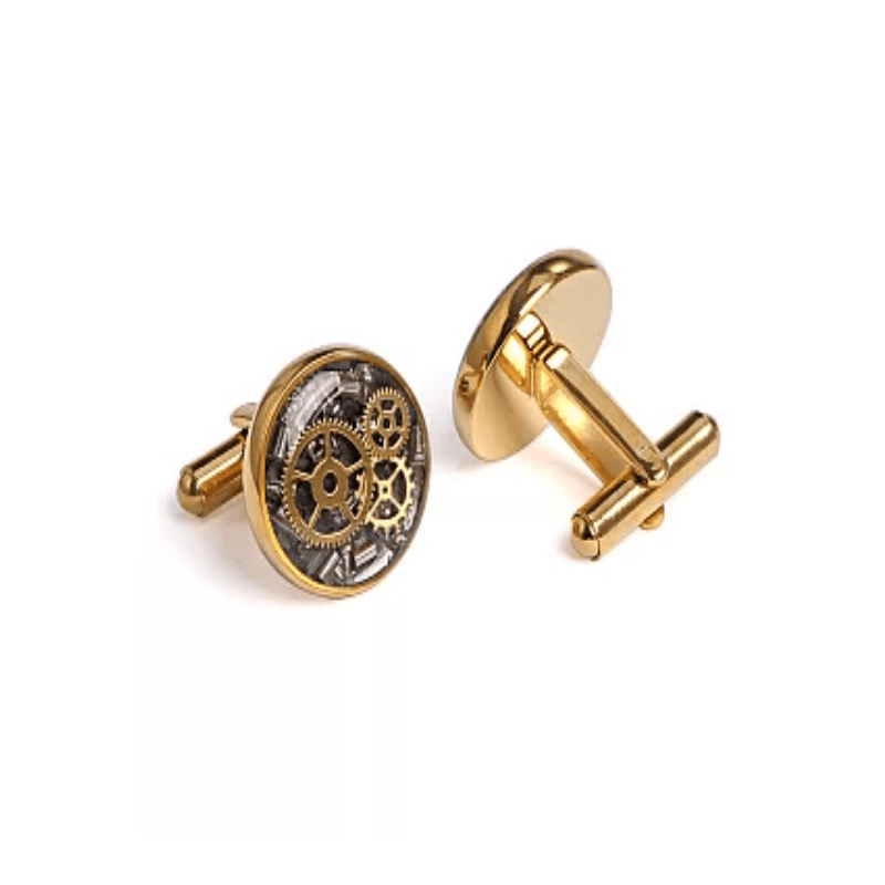 Mechanical Watch IP Plated Yellow Gold Stainless Steel Cufflinks with Carbon Fiber Background