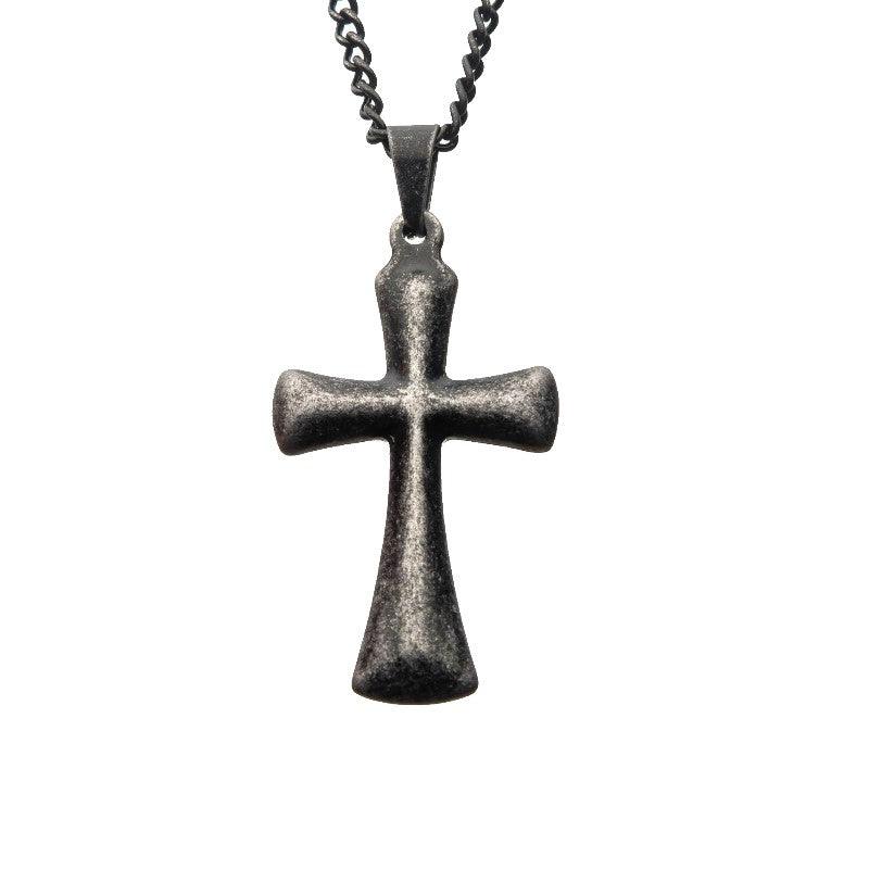 Antique Stainless Steel Black IP Plated Cross PendantThis Men's Antique Steel Cross Pendant with Matte Black Round Link Chain is part of the Crusader Collection, designed for those who seek to enhance their style with CrossesT.M.JTheodore Men's JewelryAntique Stainless Steel