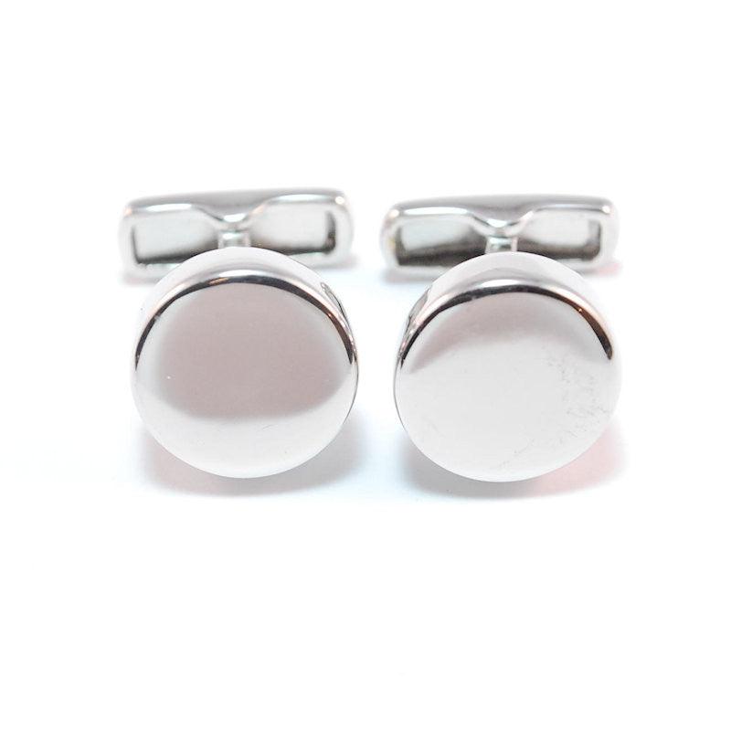 TMJ sterling silver engravable cufflinks round polished faces with T bar backing for suits